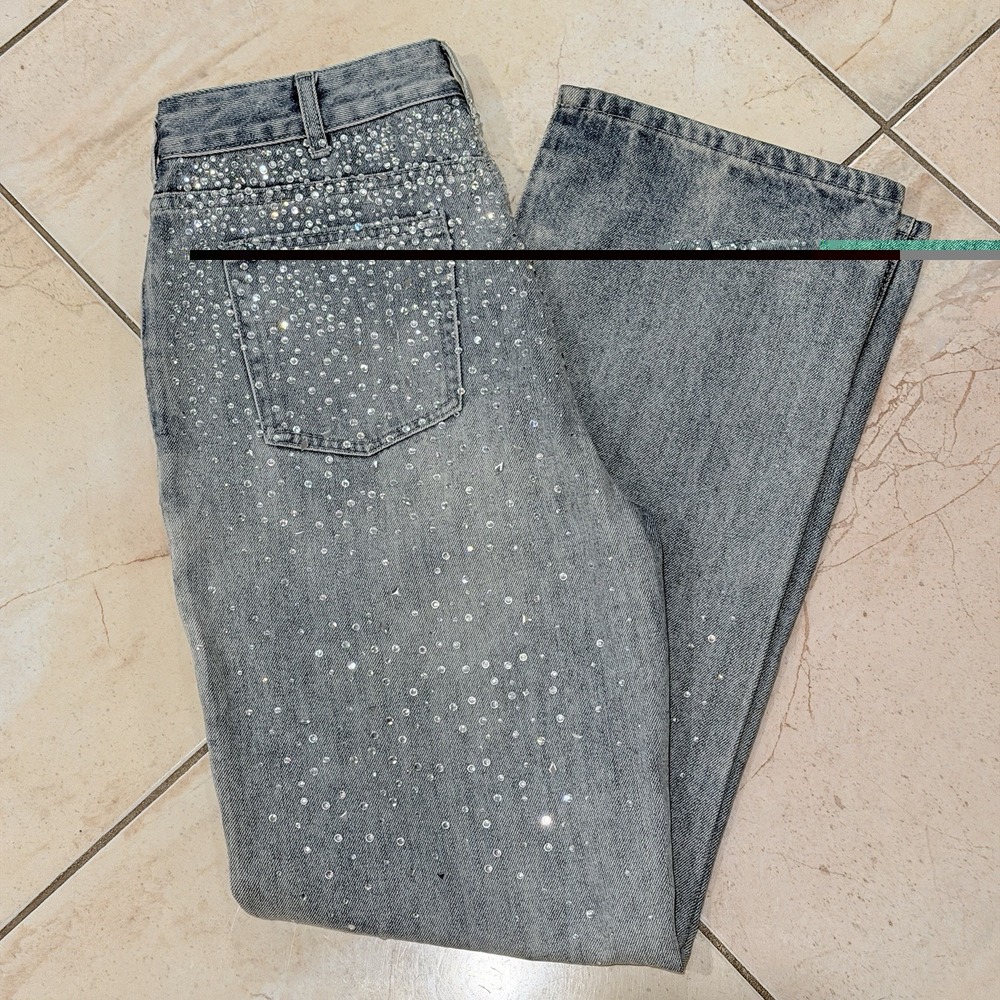 Alexander Wang Crystal Rhinestone Embellished Straight Jeans S 28 Gray Blue Y2K - Picture 16 of 16